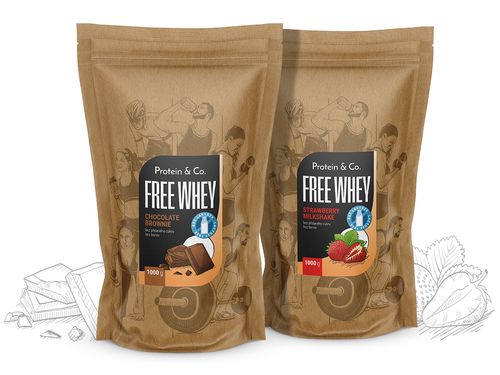 Protein&Co. FREE WHEY - bezlaktózový syrovátkový protein 1 kg + 1 kg ZVOL PŘÍCHUŤ 1: Salted caramel, ZVOL PŘÍCHUŤ 2: Vanilla dream