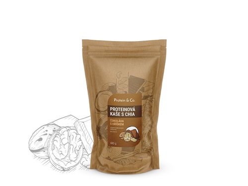 Protein&co. proteinová kaše s chia 480 g Příchuť 1: čokoláda s vlašským ořechem, Váha: 480 g